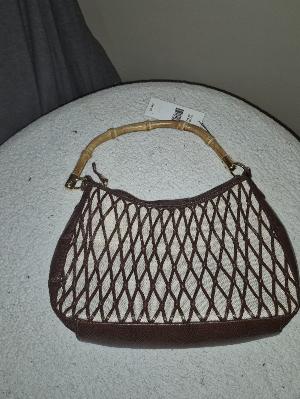 Bueno Brown Net-Style Shoulder Bag with Bamboo Handle